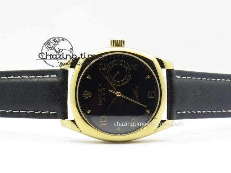 AAA Replica Watches YG On 3879 Numeral Black Leather Cellini Dial A Date Strap Black NewStyle Markers 0101